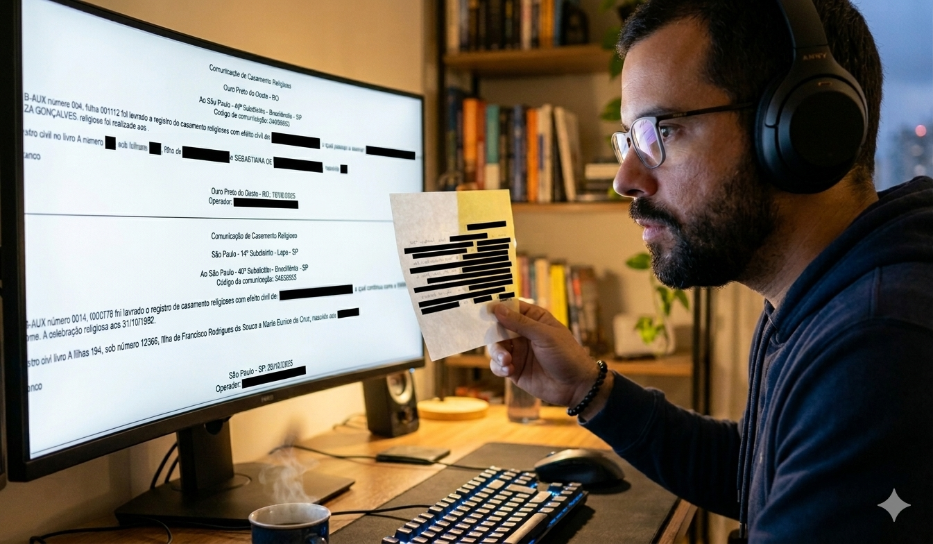 Escrevente conferindo a anotação antes de finalizar